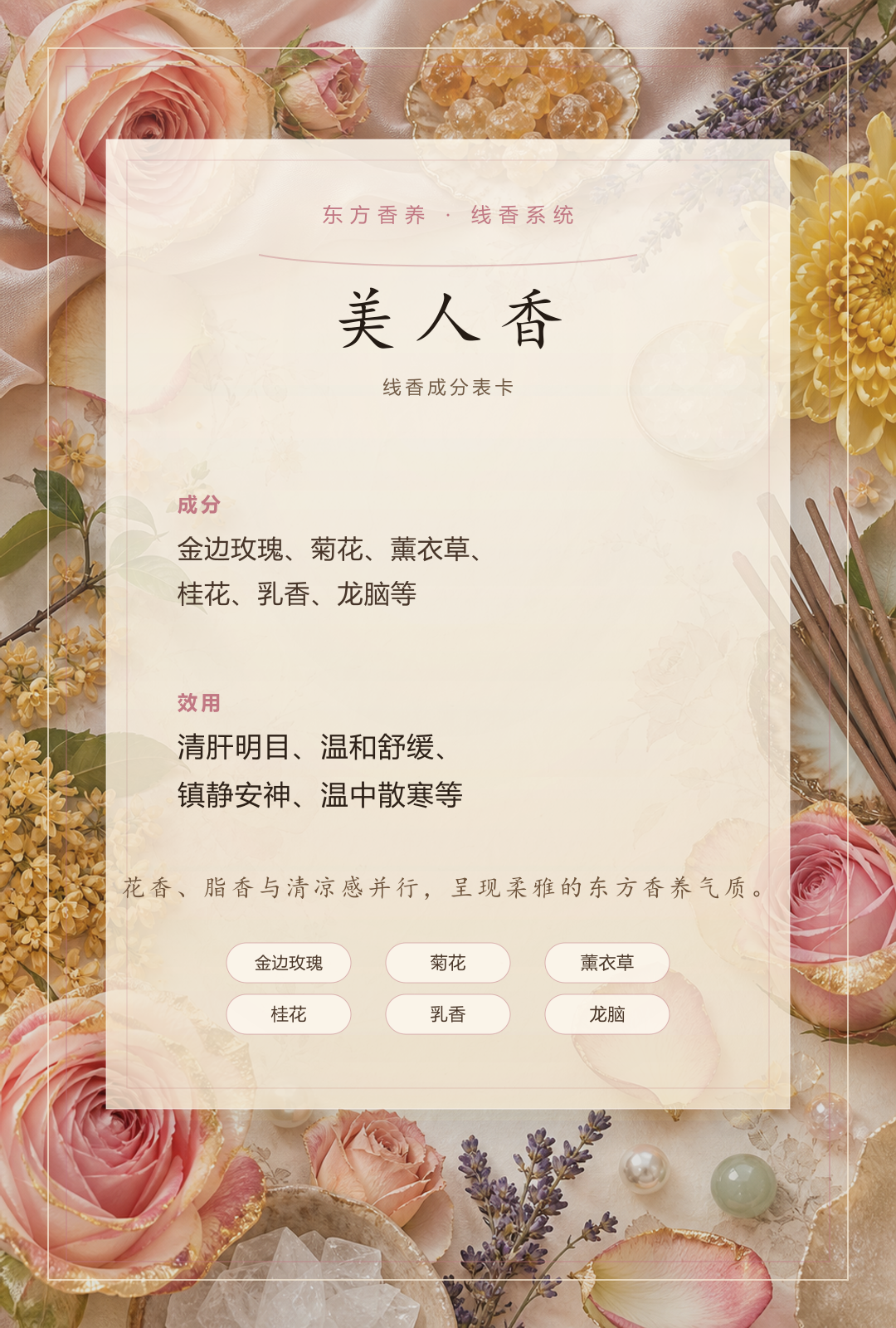 美人香品质线香香方卡