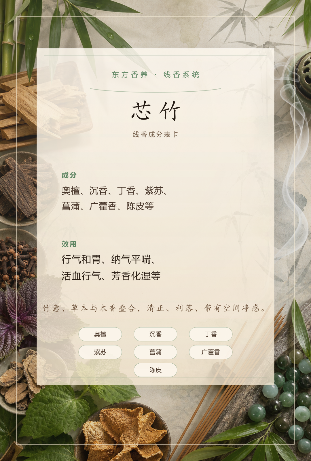 芯竹品质线香香方卡