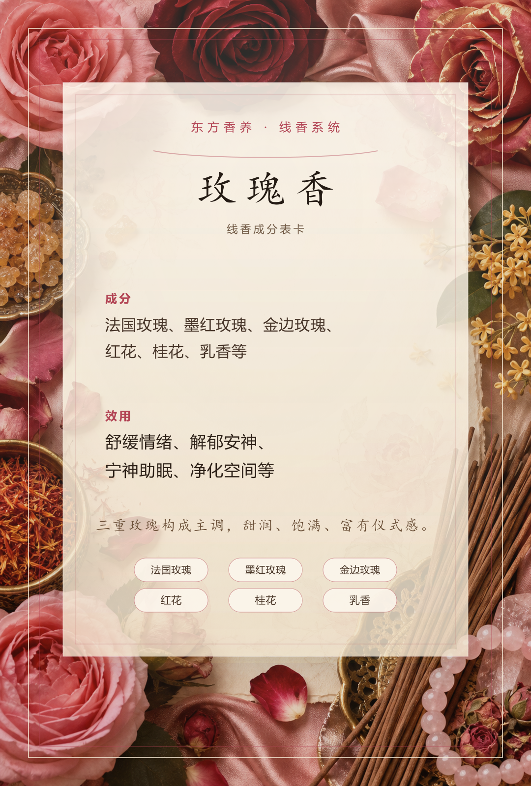 玫瑰香品质线香香方卡