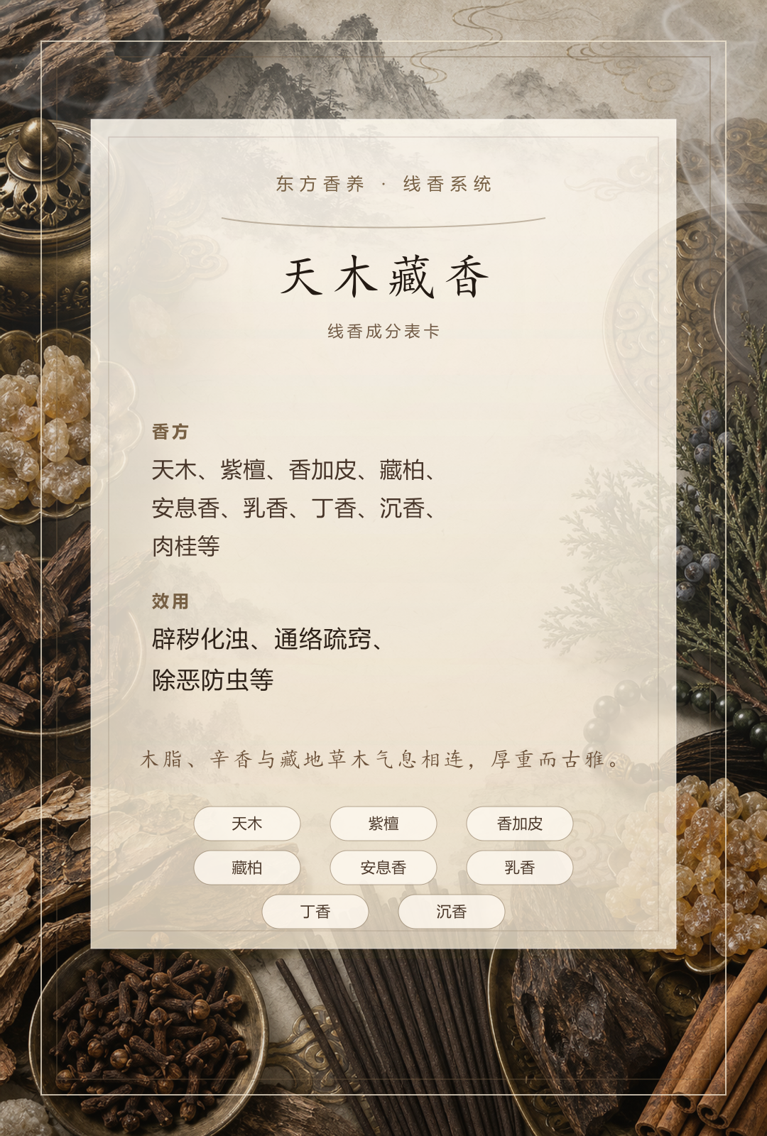 天木藏香品质线香香方卡